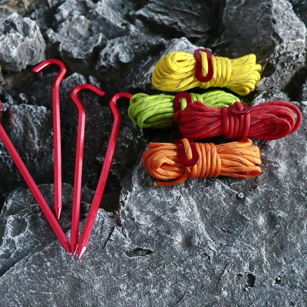

Outdoor camping tent windproof rope, sky curtain, ground nail, fixed pull rope, reflective wind rope set with double eye wind ro