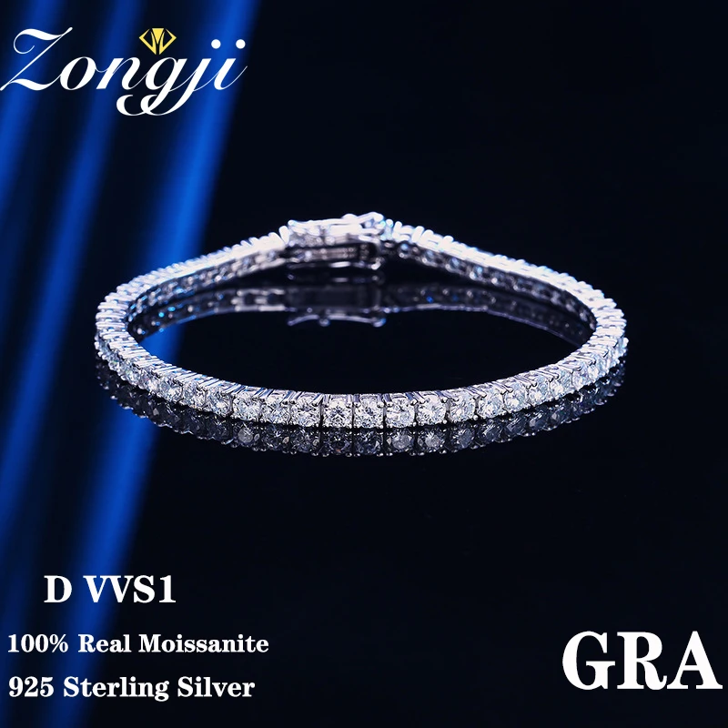 

100% Real 4mm VVS Moissanite S925 Sterling Silver with GRA Certificate Tennis Chain Unisex Bracelet Full Diamond Fine Jewelry