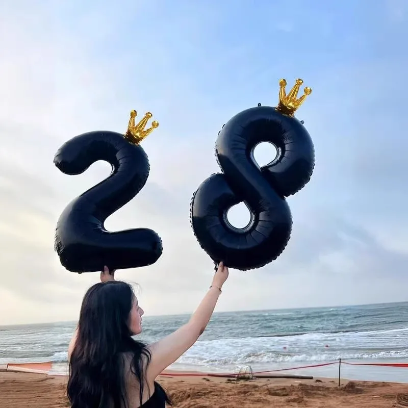 40-дюймовые огромные черные цифровые воздушные шары с цифрами 0-9 и золотой короной