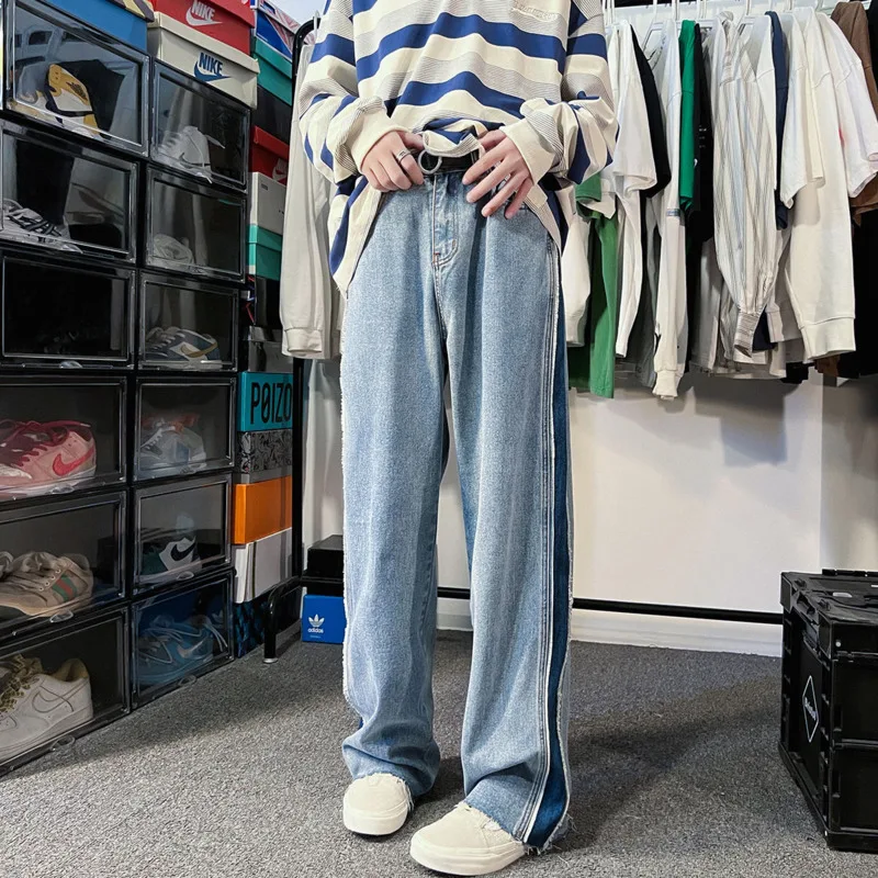 

Blue Baggy Jeans Men Fashion Casual Oversized Wide Leg Jeans Men Streetwear Hip Hop Loose Straight Denim Pants Mens Trousers