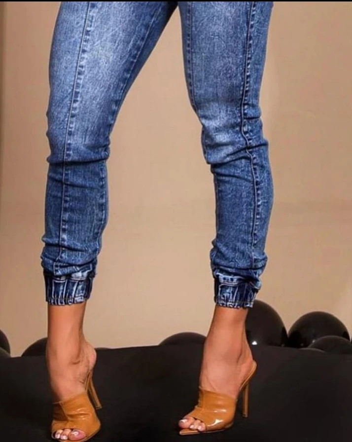 Women's Pants Drawstring High Waist Cuffed Jeans Cuffed Washed Skinny Daily Jeans for Female