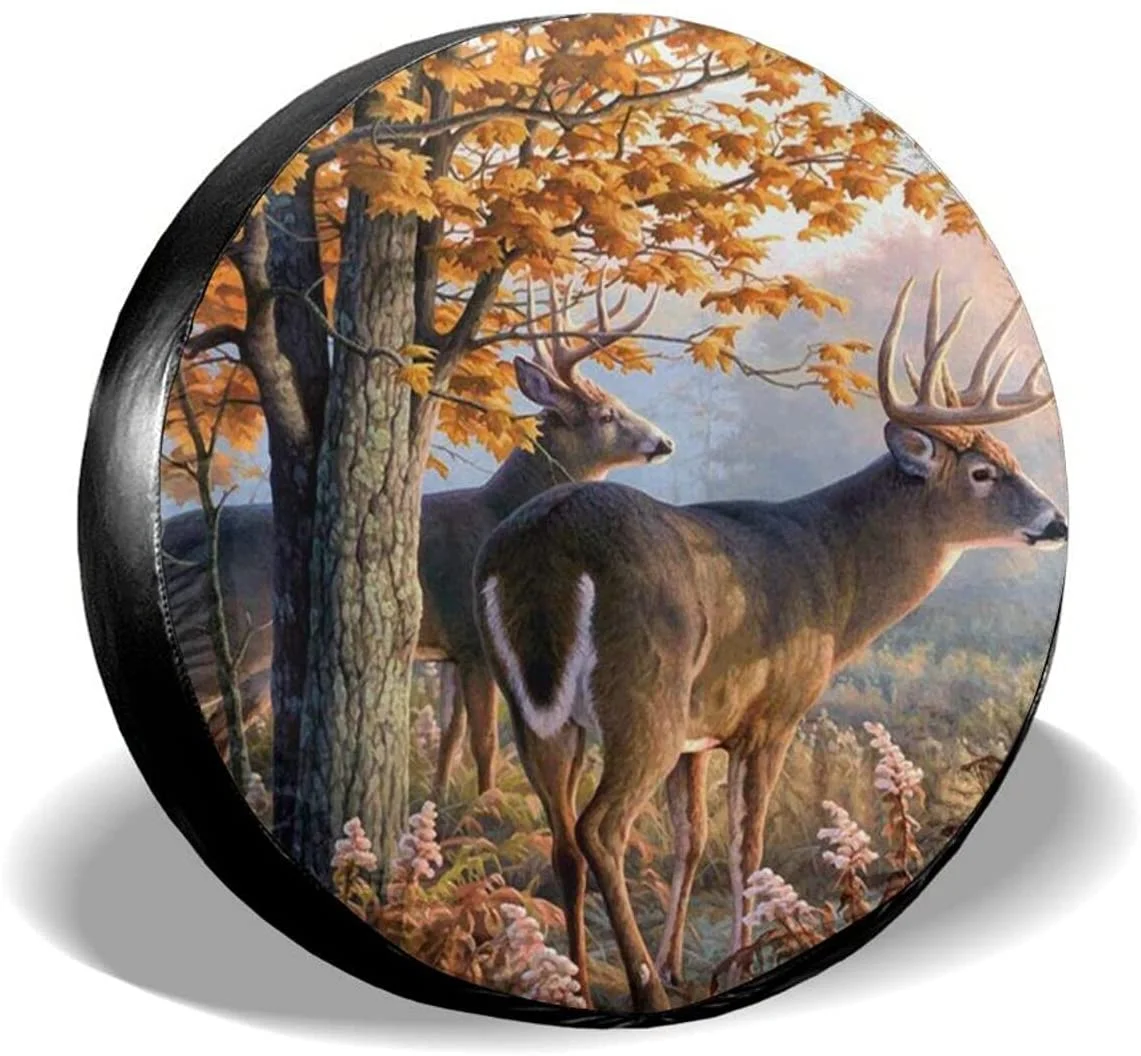 

Tire Covers Autumn Nature Wildlife Animal Deers Hunting Wheel Tire Cover Polyester Trailer Accessories Tire Cover Potable Tire P