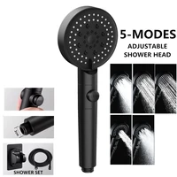 black shower head water saving 5 mode adjustable high pressure shower one key stop water massage eco shower bathroom accessories