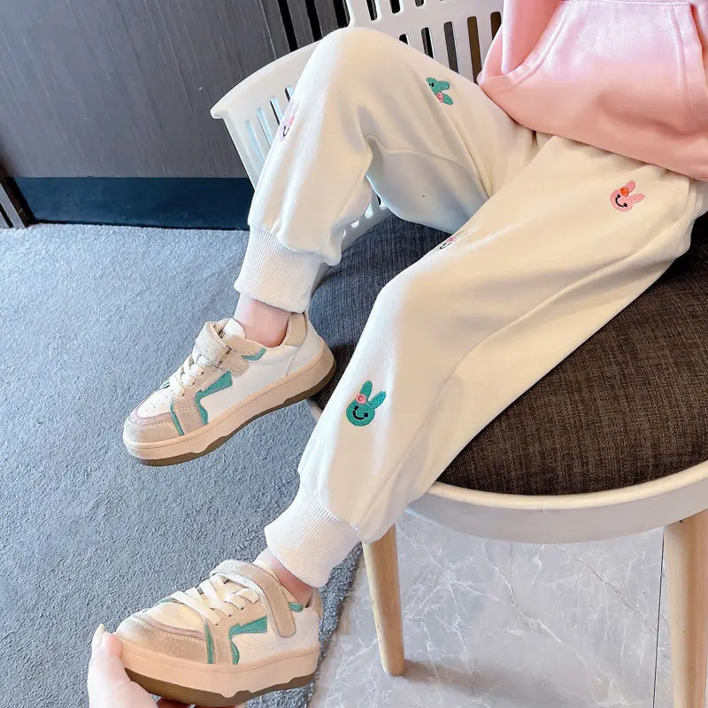 2022 New Pants for Kids Spring Autumn Trousers Enfant Garcon Kids Fashion Print Rabbit Gray Pants Baby Girls Boys Pants 12M-5T