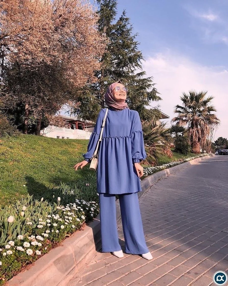 2 Piece Sets Womens Outfits Fall Clothes For Women Trousers Clothing Muslim Fashion Eid Mubarak Prayer Blue Color
