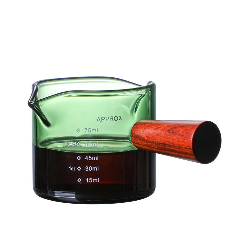 Кофейная мерная чашка 75 мл витражное стекло с деревянной ручкой двойной унцией