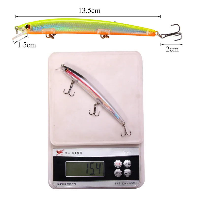 Factory Wholesale Bionic Fishing Lure Minnow 13.5cm 15.4g Topwater Floating 3D Eyes Hard Baits Wobbler Sea Bass Accessory