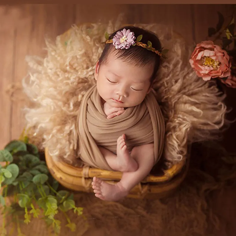 Newborn Photography Props Girl Boy 60cm Australia Wool Blanket Flokati Background Baby Photo Basket Filler Studio Accessories