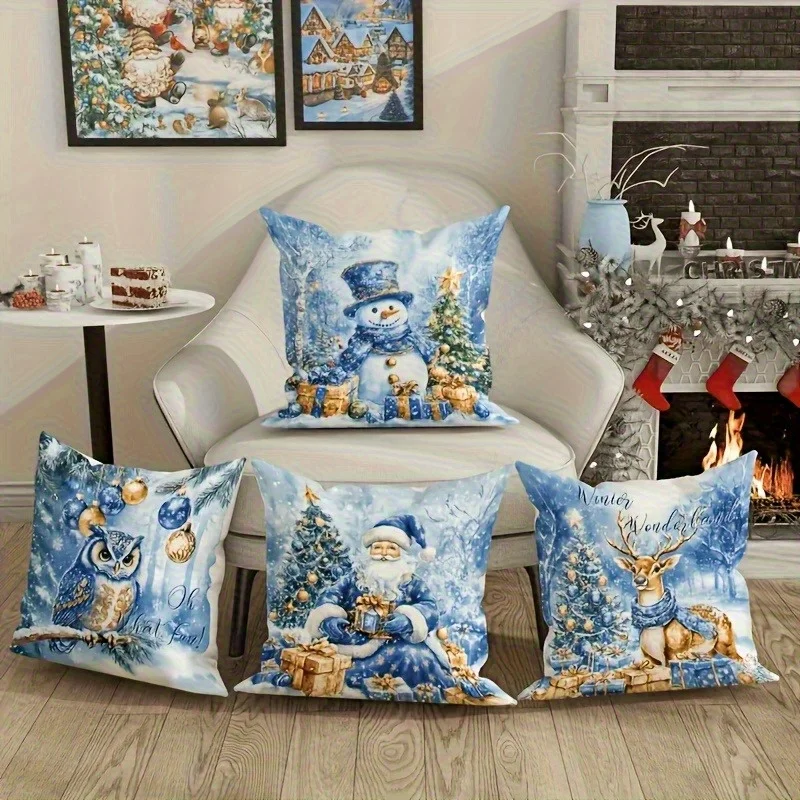 Фото Набор из 4 футов, алкотестатор с Temática Naviña: Muñeco Nieve, Búho, Ciervo, Santa - Fundas Poliéster Suave, Resistentes a Arruga №4
