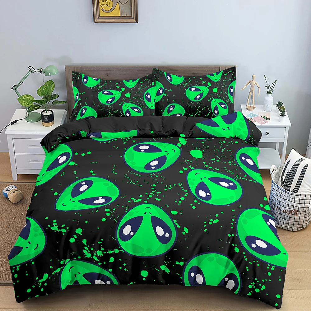 

Hot Sale 3D Cartoon Alien Printing Duvet Cover Teens Abstract Bedding Set Comforter Covers And Pillowcase Queen King Size 2/3pcs
