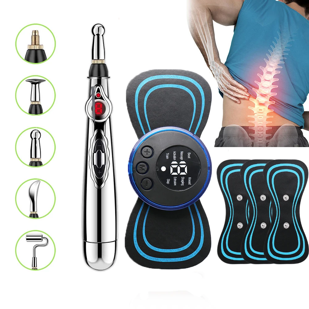 

Electric Muscle Stimulator Tens Unit Set Ems Acupuncture Body Neck Back Massager Laser Meridian Pulse Pen Physical Therapy Tool