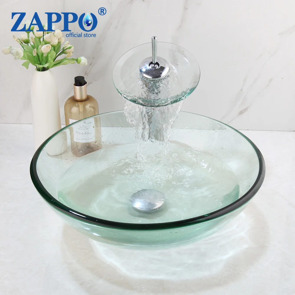 Полупрозрачный смеситель для раковины ZAPPO кран Водопад из закаленного стекла