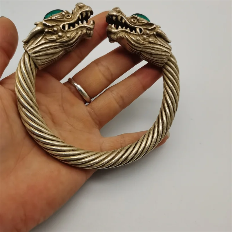 

Тибетский серебряный инкрустированный браслет с головой дракона, вращающийся браслет, модные браслеты, индивидуальные очаровательные ювелирные изделия, изысканный подарок для мужчин и женщин 1