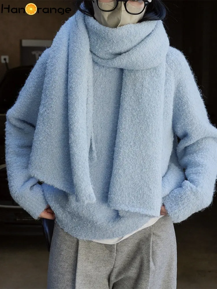 HanOrange 2022 зимний шерстяной шарф вязаный пушистый мягкий вощеный теплый женский