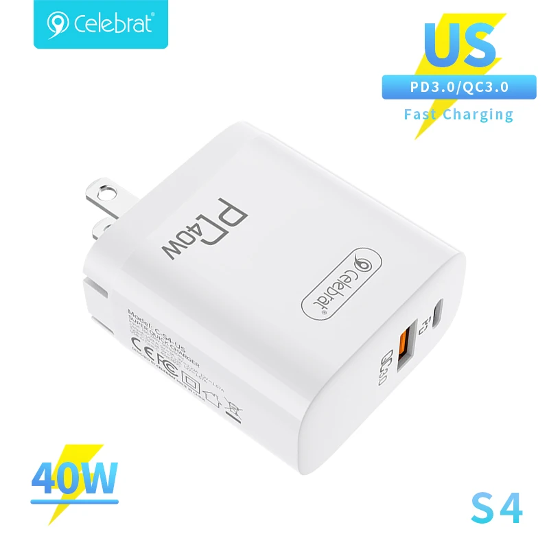 

Celebrat S4 Fast Charge Type C USB Quick Charger C PD 40W QD 3.0 PD 3.0 Portable Charging for Iphone 13 12 11 XR 8 ProSamsung