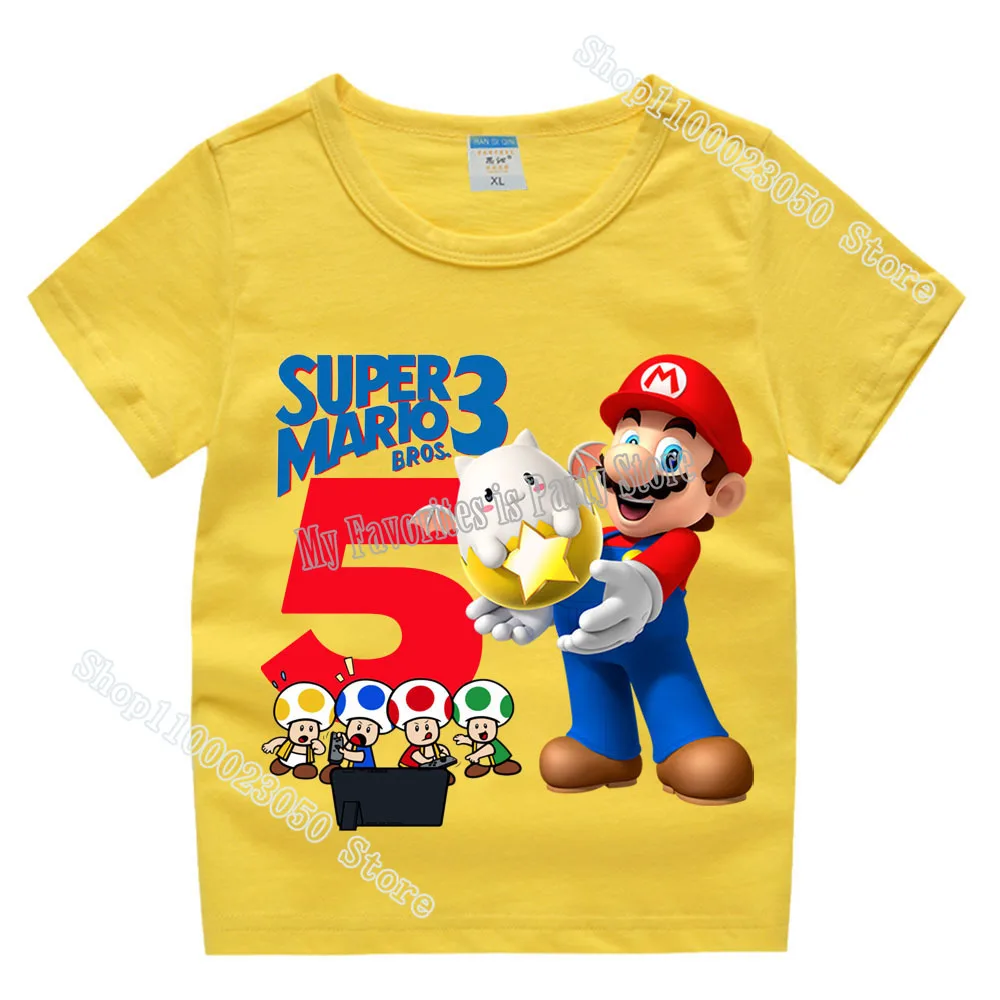 Super Mario Baby Birthday Summer T-Shirts Boy Girl Game Anime Number Cotton Tees Shirt Cartoon Short Sleeve Tops Kids Clothing |