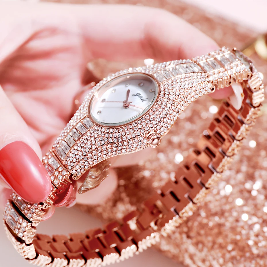 GEDI Роскошные женские часы с бриллиантами сверкающие наручные из нержавеющей