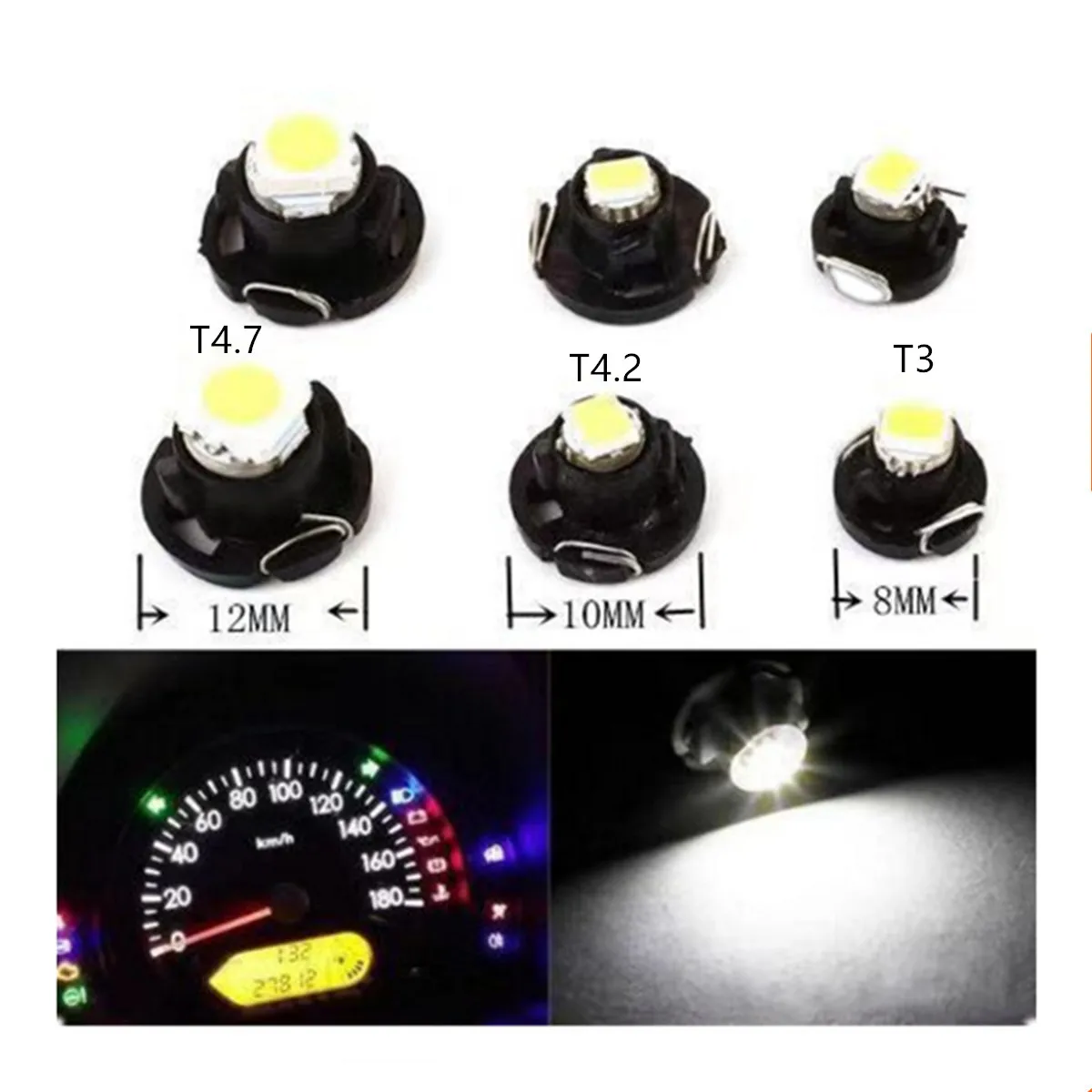 JXF Auto Parts Light Signal Lamp Car LED 12V 5Pcs T3 T4.2 T4.7 Instrument light Car bulb Air conditioner light Clock light