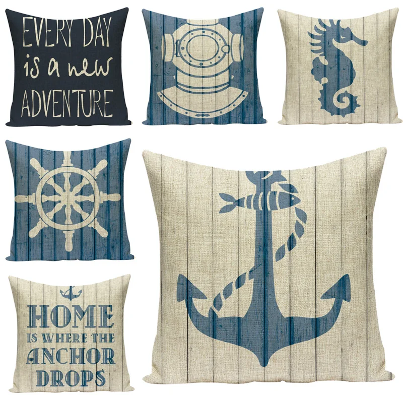 

Ocean anchor rudder pattern pillowcase ocean style pillowcase linen-cotton fabric decoration car pillowcase sofa cushion cover
