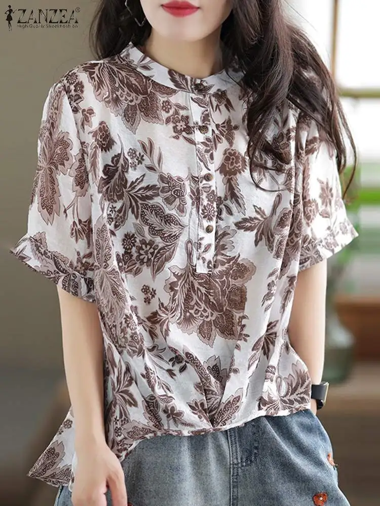 

ZANZEA Women Bohemian Printed Blouse Blusa Femininas Short Sleeve Pullovers 2023 Oversized Casual Summer Short Sleeve Streetwear