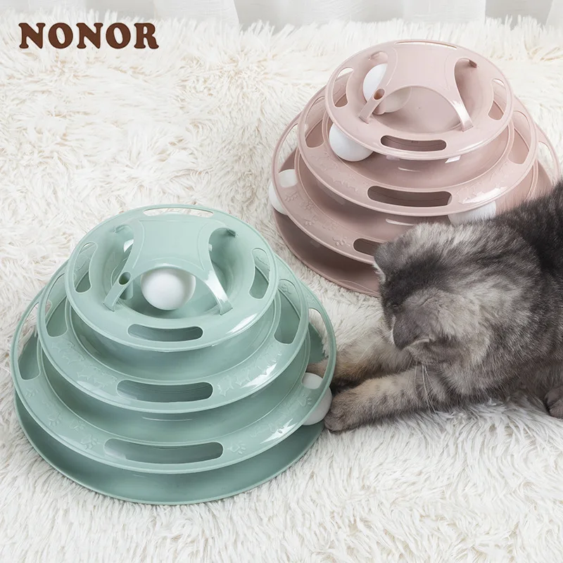 

NONOR 3/4 Levels Cat Puzzle Toy Wheel Interactive Play Plate Pet Toy Training Track Ball Rotary Table Space Tower Interactive