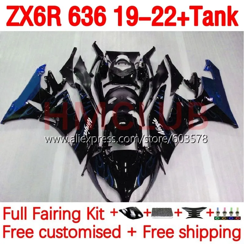 

+Tank Injection For KAWASAKI NINJA ZX-6R ZX636 ZX 6R 636 ZX-636 ZX6R 19 20 21 2019 2020 2021 2022 Fairing 206No.55 blue flames