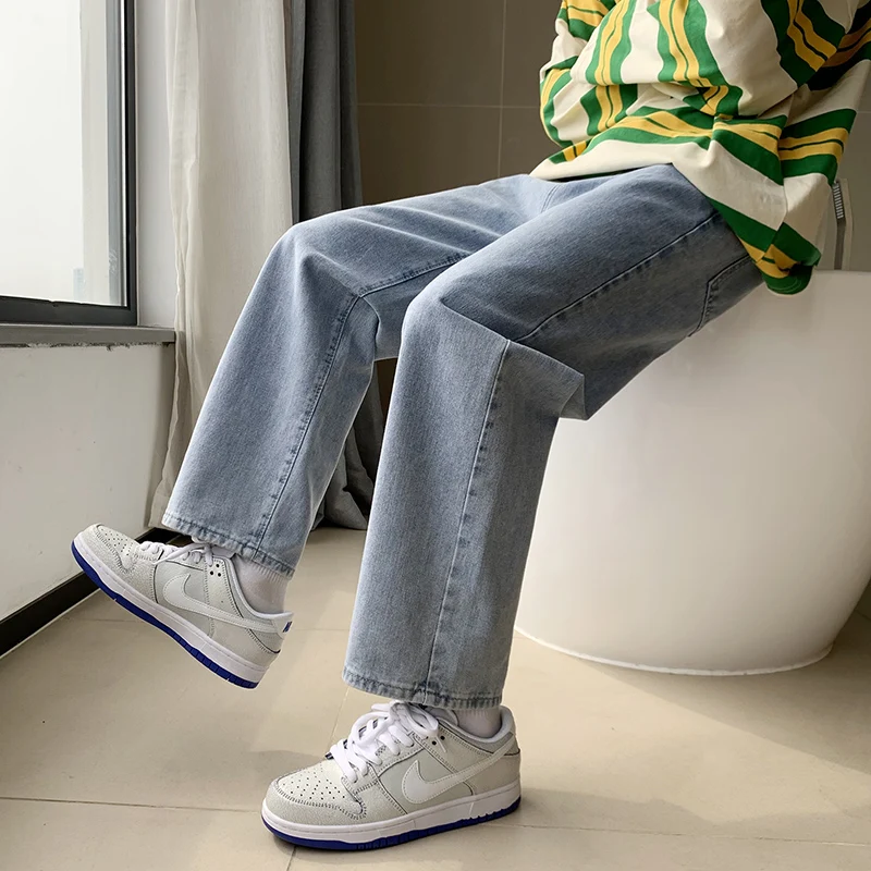 Vintage Blue Baggy Jeans Men's 2023 Autumn New Arrival Wide Leg Cargo Pants Fashion Streetwear Loose Straight Denim Trousers
