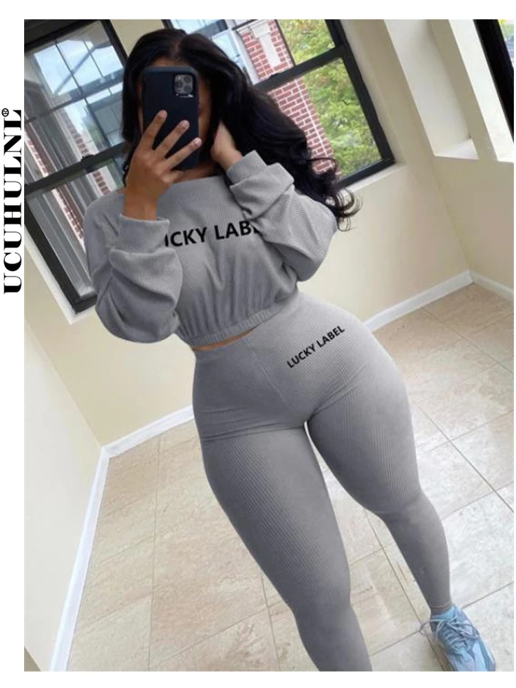 

Women Embroidery Tracksuit Two Piece Sets Womens Outifits Rib Pullover Sweatshirts Jogger Casual Joggers Pants For Matching Sets