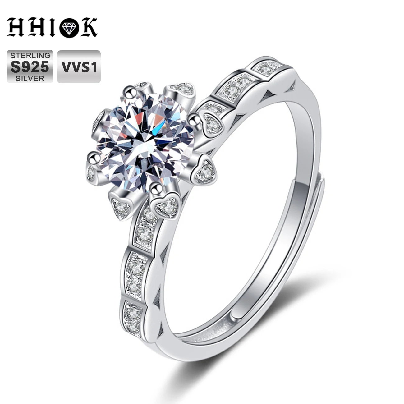 

HHIOK 925 Silver Pass Diamond Test Excellent Cut 1 CT D Color Moissanite Romanitc Heart Ring for Teen Girls Fine Jewelry