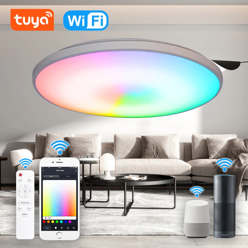 

30W Smart Tuya Wifi Led Lights Work With Alexa Google Home Voice Control App Remote Control For Livingroom Decoration Bedroom