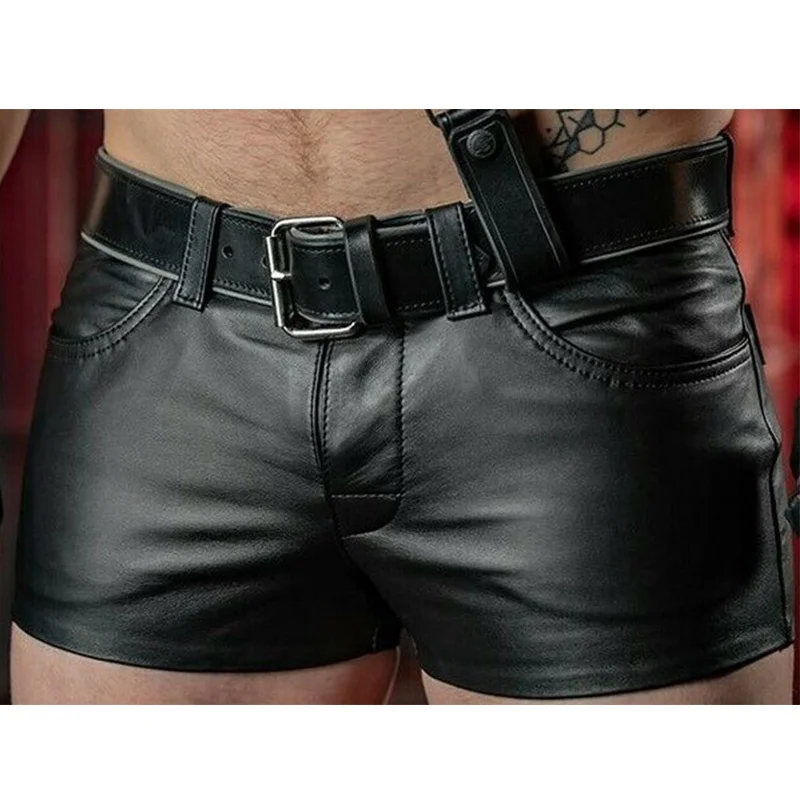 

Men Sorts Solid Color Casual Mens Sort PU Leater Pants Sprin Summer Men Fasion Punk Style Black Sorts for Men