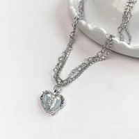 luxury split heart inlaid zircon necklace for women girl long clavicle chain pendant jewelry gift