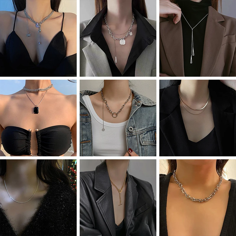 

Korean Fashion Necklace For Women Choker Goth Pendants Man Chains Kpop Jewelry 2022 Stainless Steel Aesthetic Encanto Coquette