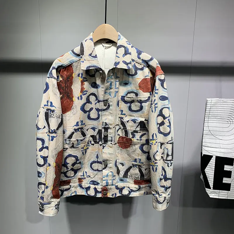 

2022 autumn fashion personality lapel printed jacket coat men