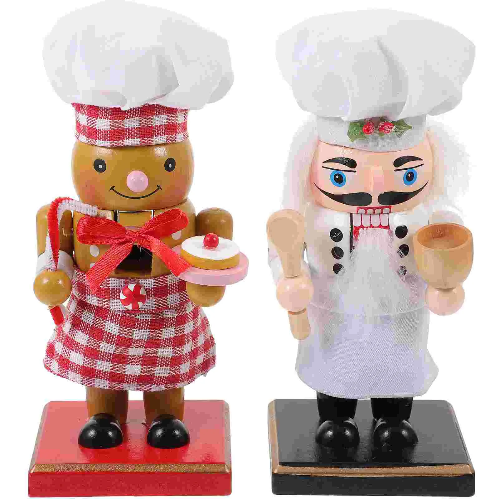 

2pcs Chef Nutcracker Cute Wooden Chef Nutcracker Figure Christmas Wood Puppet Ornament