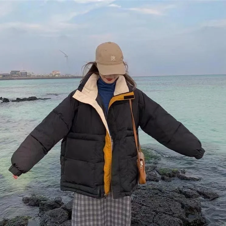 2022 Korean Style Winter Short Down Coat Loose Casual Bread Clothes Warm Windproof Solid Color Harajuku Style Jacket for Female