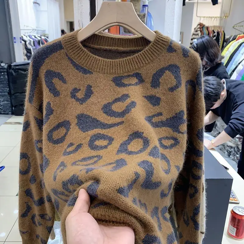 

O-Neck Long Sleeve Women's Oversize Sweater Solid Spring Autumn Printed Y2k Knitted Loose Casual Oversized Knitted Pullover M115