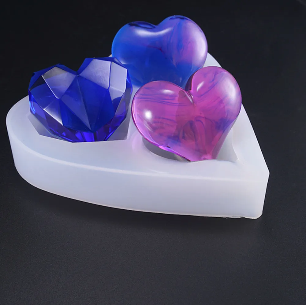 

Новая силиконовая форма в форме сердца из эпоксидной смолы, 3 вида, инструменты для украшения тортов, «сделай сам», форма для мыла ручной раб...