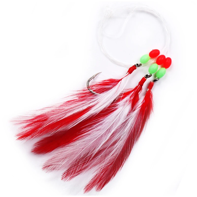 

3pcs Sabiki Rigs Fishing Saltwater Luminous Artificial Lure Feather Barbed Power String Hooks