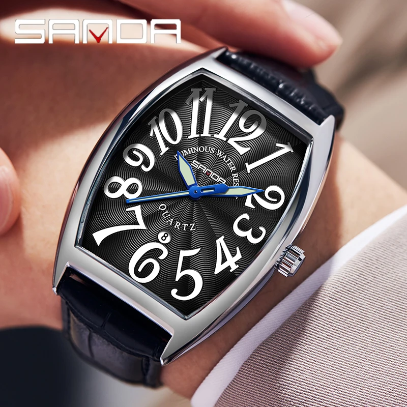 

Часы наручные SANDA Мужские кварцевые, брендовые Роскошные дышащие водонепроницаемые деловые повседневные, с кожаным ремешком