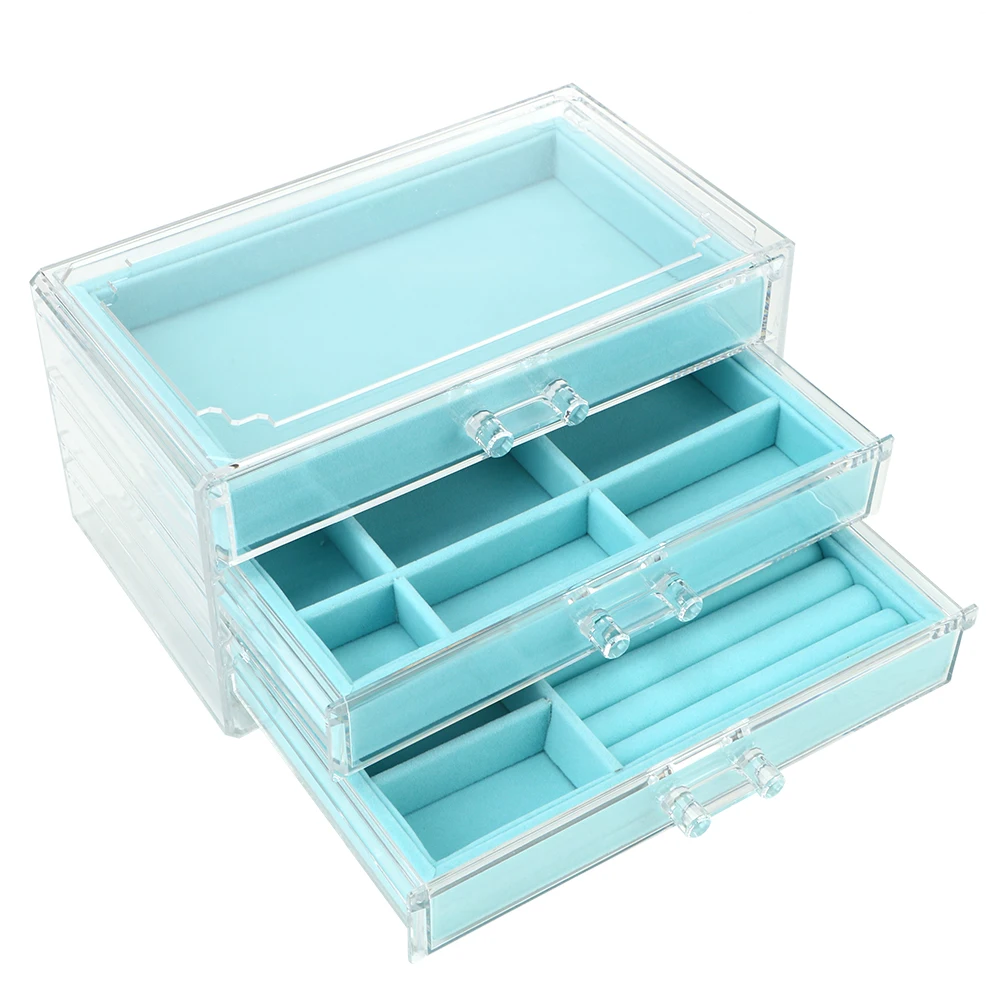 

Acrylic Jewelry Storage Box 3 Layers Necklace Bracelet Ring Organizer Display Stand Rack Dustproof Drawer Case
