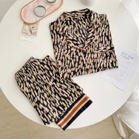 new spring pajamas for women sweet leopard pyjamas set woman elegant long sleeve long pant homewear ladies loose sleepwear sets