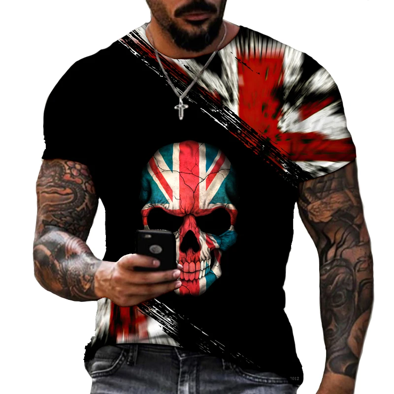 

Free Shipping Floral Skull Head American Flag 3D Printing Men's And Women's T-shirt Lycra Polyester Oversized Summer O-neck Top