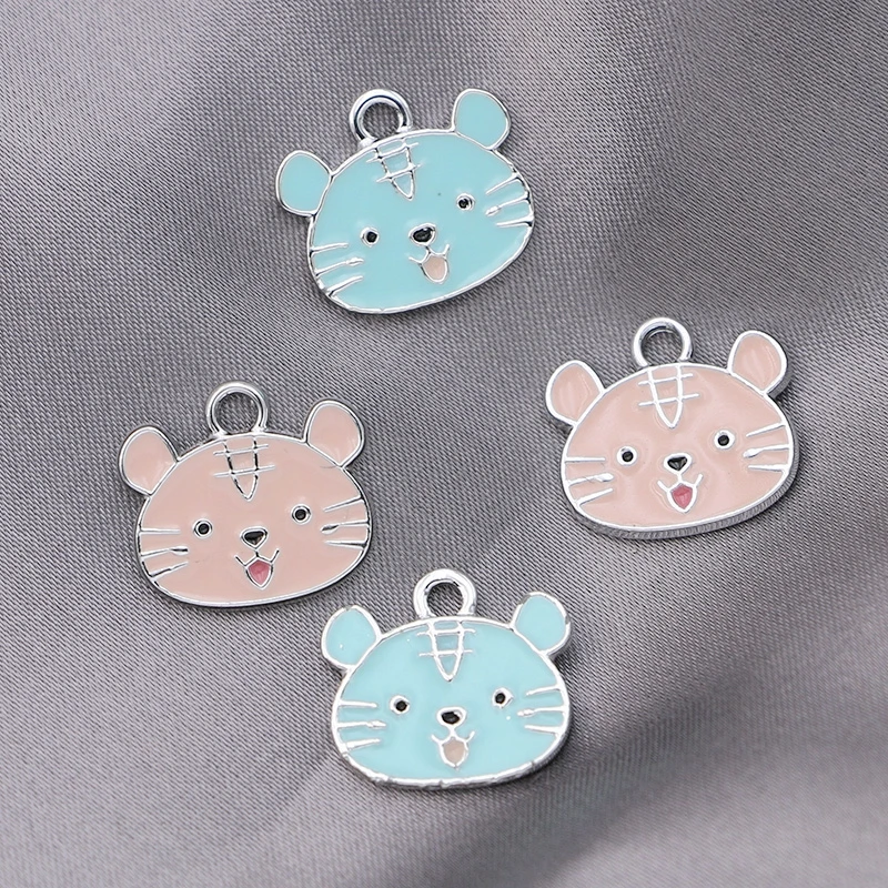 

10Pcs Silver Plated Pink Enamel Tiger Charm Pendant Jewelry Making Earrings Bracelet DIY Accessories Necklace 15x12mm