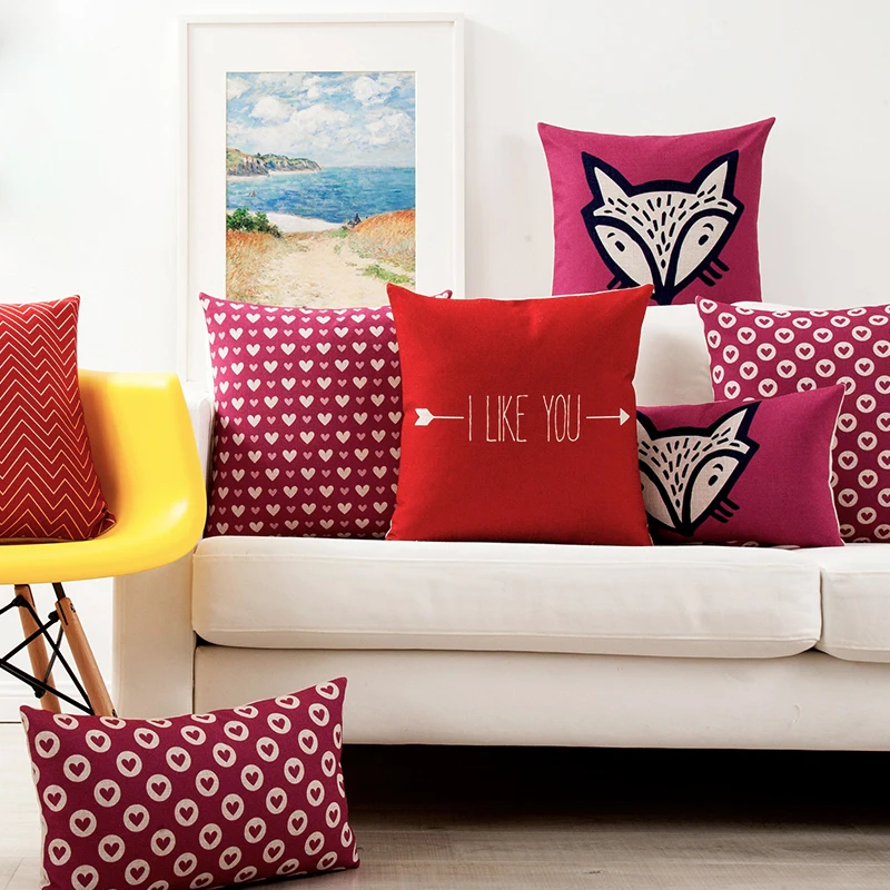 

Home Decorative Solid Red Fox Pillow Case Love Heart Geometric Pillow Cover 50x50 Living Room Decor Decoration Sofa Cushion
