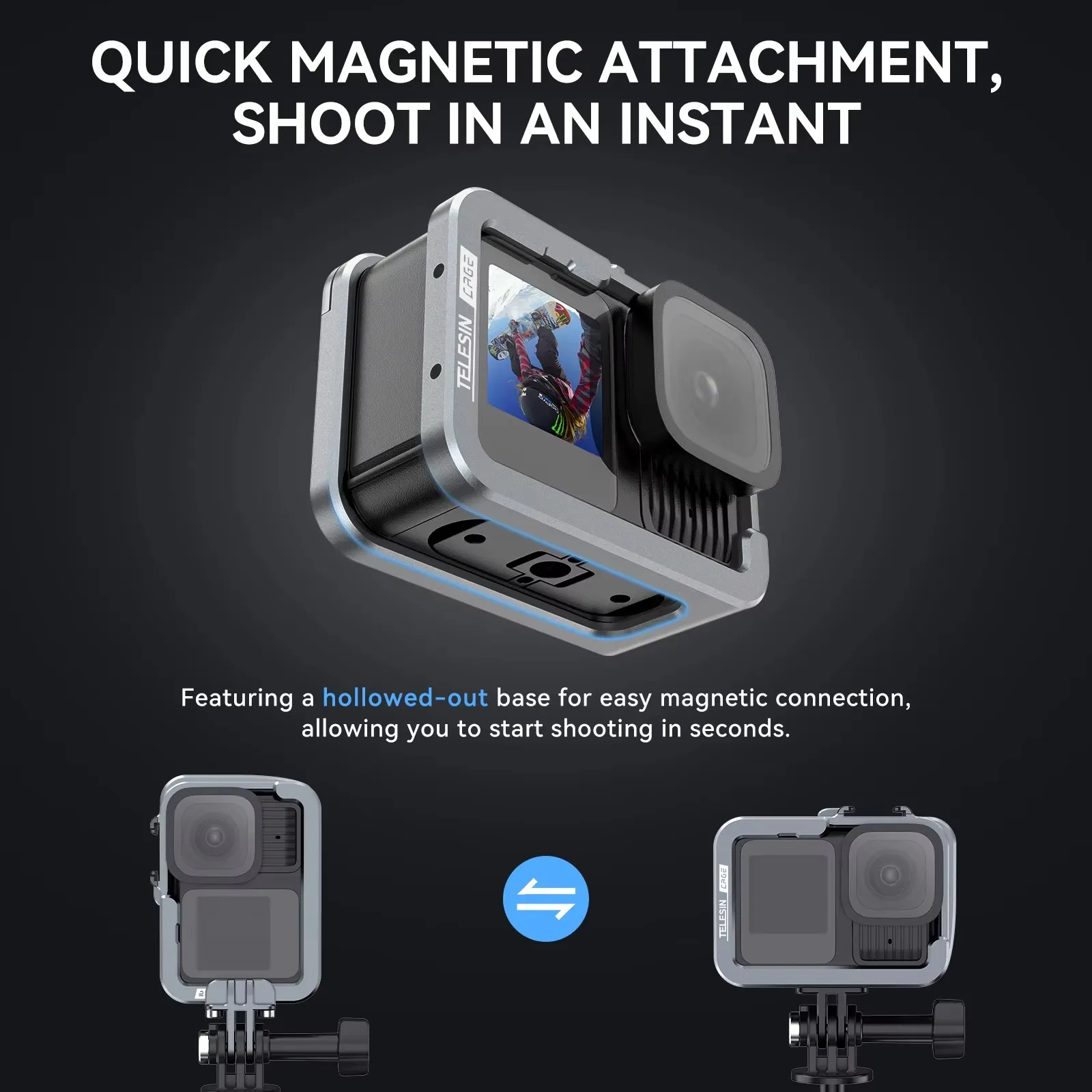 TELESIN чехол с рамкой из алюминиевого сплава для Gopro Hero 9 10 11 12 13 вертикальная клетка