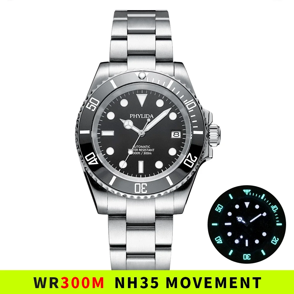 

NEW High quality 300M Water Resistant 40mm Men's Black Diver Watch Automatic nh35 Movement Sapphire Crystal SUB Homage