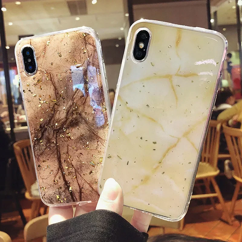 

Phone For iPhone 13 12 11 Pro Max 7 8 Plus X XR XS Max 12 SE 2 Luxury Bling Gold Foil Marble Glitter Soft TPU Cover