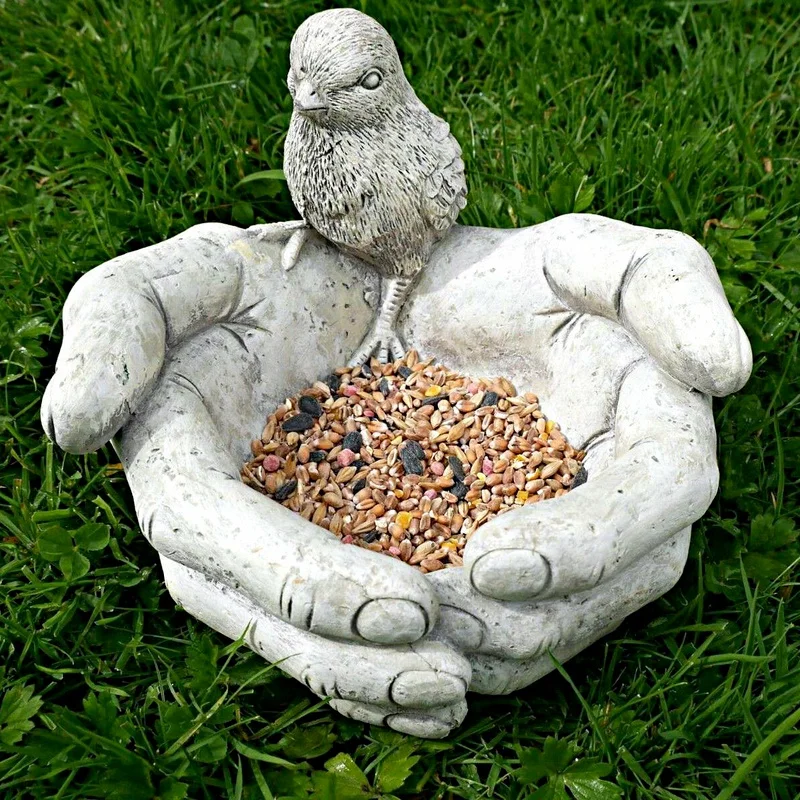 

Уличная садовая статуя птицы, украшение с двумя руками, искусственное питание, украшение, полимерная скульптура, птица, ванночка