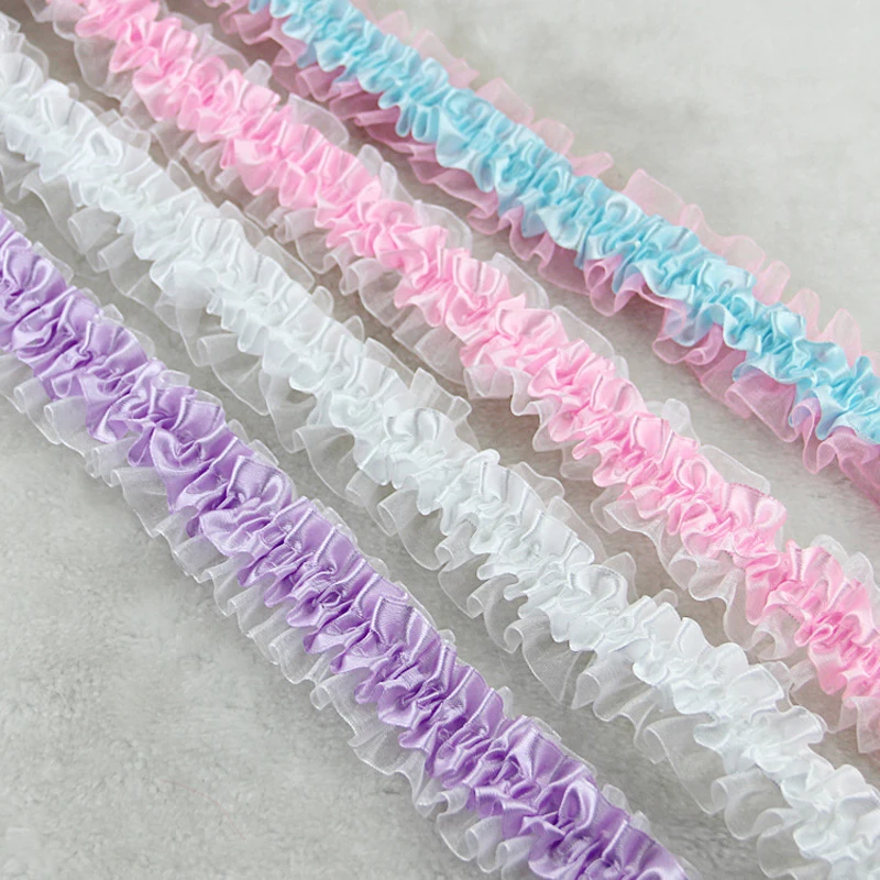10Yards/Lot 4CM Wide Pleated Organza Satin Lace Thick Ruffle Gathered Elastic Trim Tape Decoration Lace DIY Baby Headband